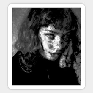 Beautiful girl, grayscale. Overlay with some black shapes. Dark and beautiful. Sticker